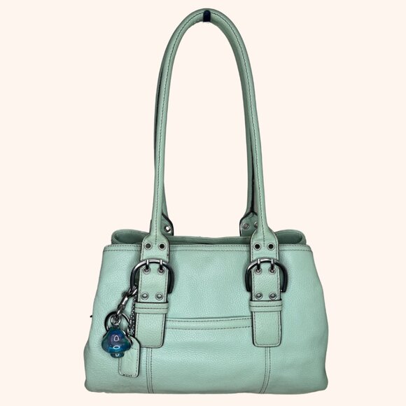 Clarks Mint Green Double Buckle Pebble Leather Shoulder Bag - Picture 1 of 11